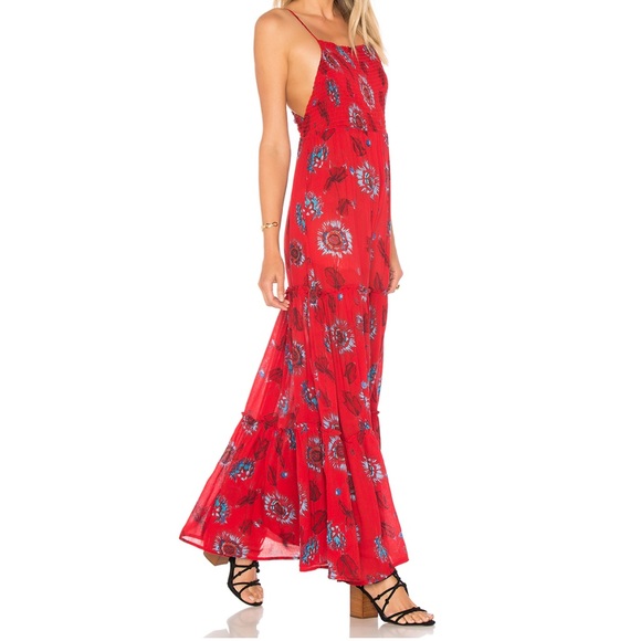 NWT Free People Red Blue Floral Maxi Dress - Picture 7 of 8